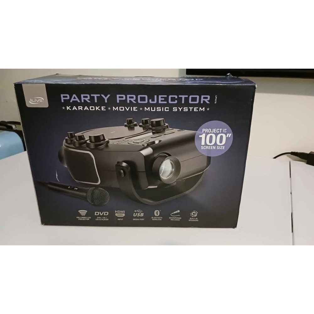 iLive Party Projector Black NWT DVD Bluetooth Karaoke Model: IJP557B 140145 B1